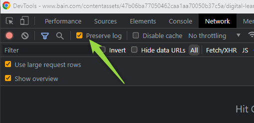 preserve log from logs tab