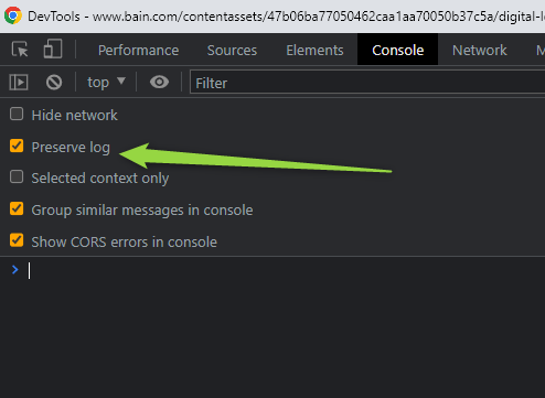 preserve log from network tab